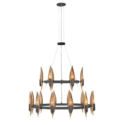 Hinkley Willow 18-Light Carbon Black with Deluxe Gold Ring Chandelier