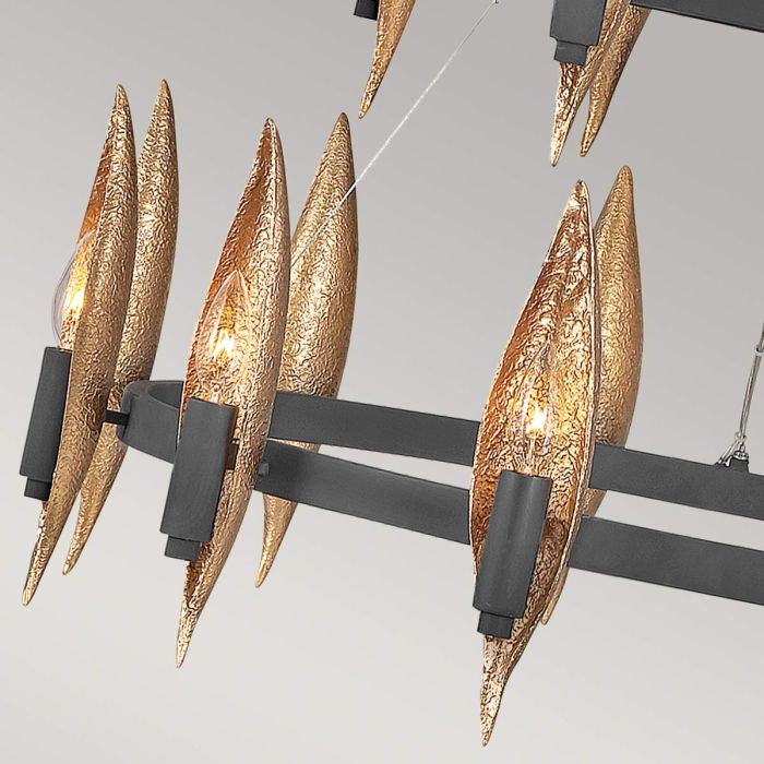 Hinkley Willow 18-Light Carbon Black with Deluxe Gold Ring Chandelier