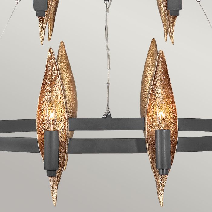 Hinkley Willow 18-Light Carbon Black with Deluxe Gold Ring Chandelier