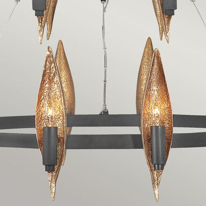 Hinkley Willow 18-Light Carbon Black with Deluxe Gold Ring Chandelier