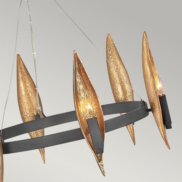 Hinkley Willow 6-Light Carbon Black with Deluxe Gold Ring Chandelier