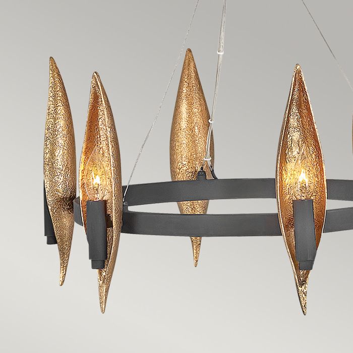 Hinkley Willow 6-Light Carbon Black with Deluxe Gold Ring Chandelier