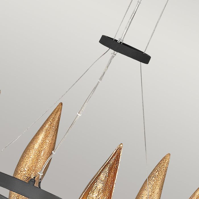 Hinkley Willow 6-Light Carbon Black with Deluxe Gold Ring Chandelier
