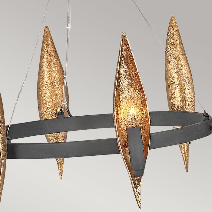 Hinkley Willow 6-Light Carbon Black with Deluxe Gold Ring Chandelier