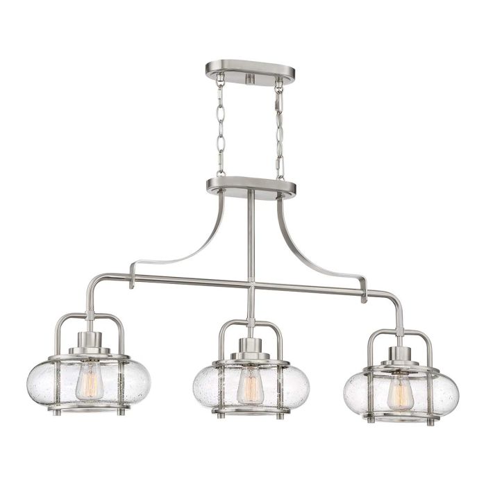 Quoizel Trilogy 3-Light Brushed Nickel Glass Island Chandelier