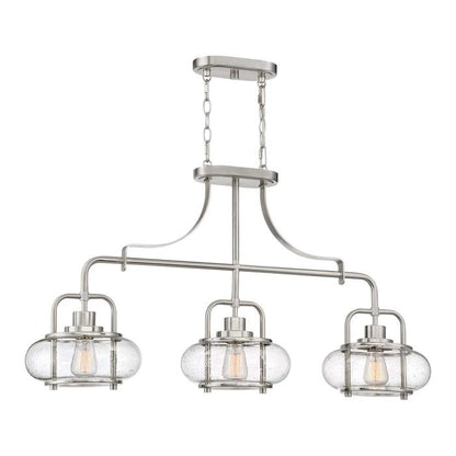 Quoizel Trilogy 3-Light Brushed Nickel Glass Island Chandelier