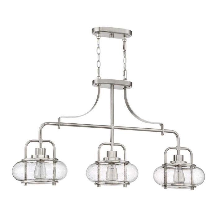 Quoizel Trilogy 3-Light Brushed Nickel Glass Island Chandelier