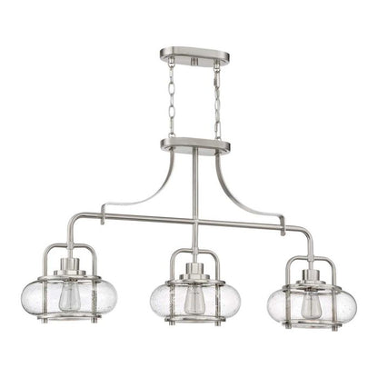 Quoizel Trilogy 3-Light Brushed Nickel Glass Island Chandelier