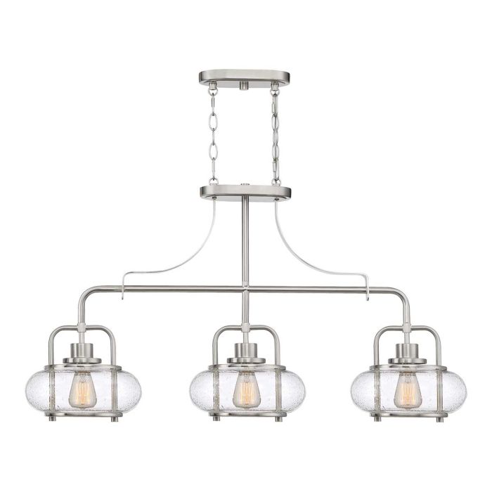 Quoizel Trilogy 3-Light Brushed Nickel Glass Island Chandelier