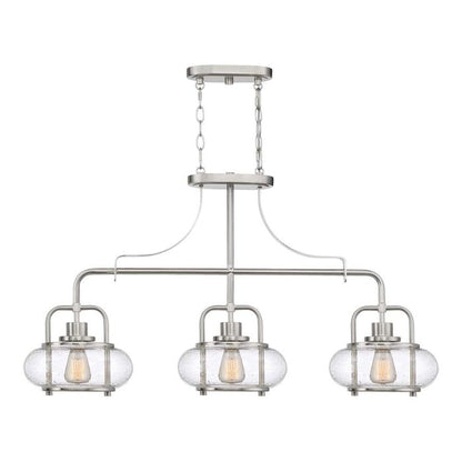 Quoizel Trilogy 3-Light Brushed Nickel Glass Island Chandelier