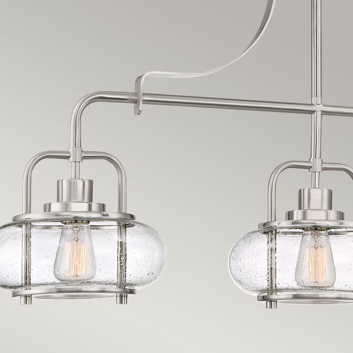 Quoizel Trilogy 3-Light Brushed Nickel Glass Island Chandelier