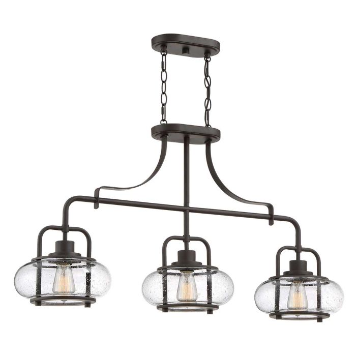 Quoizel Trilogy 3-Light Olde Bronze Glass Island Chandelier