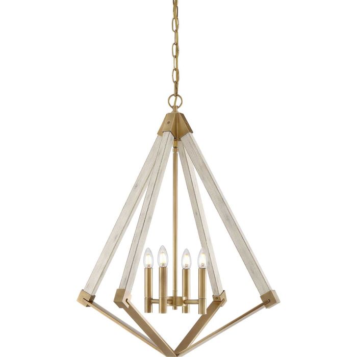 Quoizel View Point 4-Light Whitewash Wood Effect & Weathered Brass Cage Chandelier