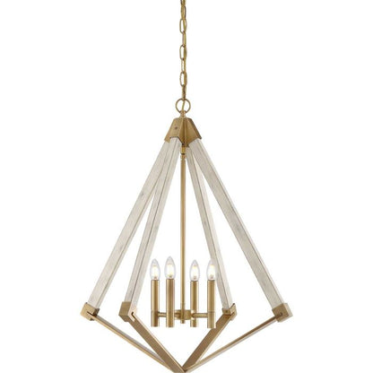Quoizel View Point 4-Light Whitewash Wood Effect & Weathered Brass Cage Chandelier
