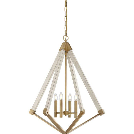 Quoizel View Point 4-Light Whitewash Wood Effect & Weathered Brass Cage Chandelier