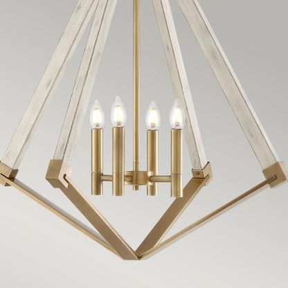 Quoizel View Point 4-Light Whitewash Wood Effect & Weathered Brass Cage Chandelier