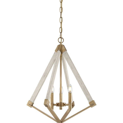 Quoizel View Point 3-Light Whitewash Wood Effect & Weathered Brass Cage Chandelier