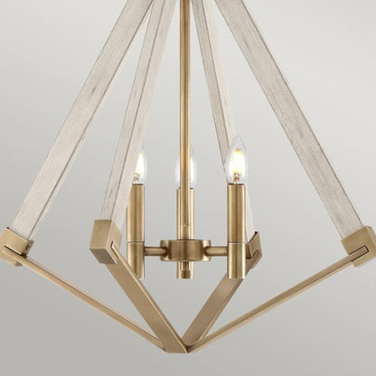 Quoizel View Point 3-Light Whitewash Wood Effect & Weathered Brass Cage Chandelier