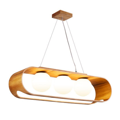 Accord Lighting Sfera 3-Light Teak Veneer Linear Pendant Chandelier
