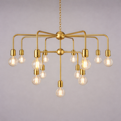 Mullan Lighting Pisa 13-Light Three-Tier Bare Bulb Brass Modern Chandelier