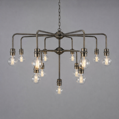 Mullan Lighting Pisa 13-Light Three-Tier Bare Bulb Brass Modern Chandelier
