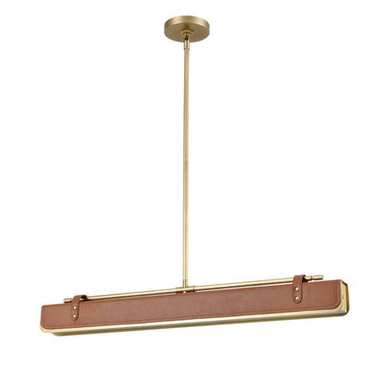 Alora Valise 1-Light Vintage Brass & Cognac Leather Linear LED Island Pendant Chandelier