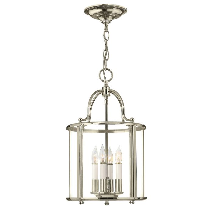 Hinkley Gentry 4-Light Polished Nickel Medium Lantern Pendant Chandelier