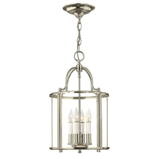 Hinkley Gentry 4-Light Polished Nickel Medium Lantern Pendant Chandelier