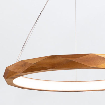 Accord Lighting Angular LED Teak Veneer Ring Pendant Chandelier
