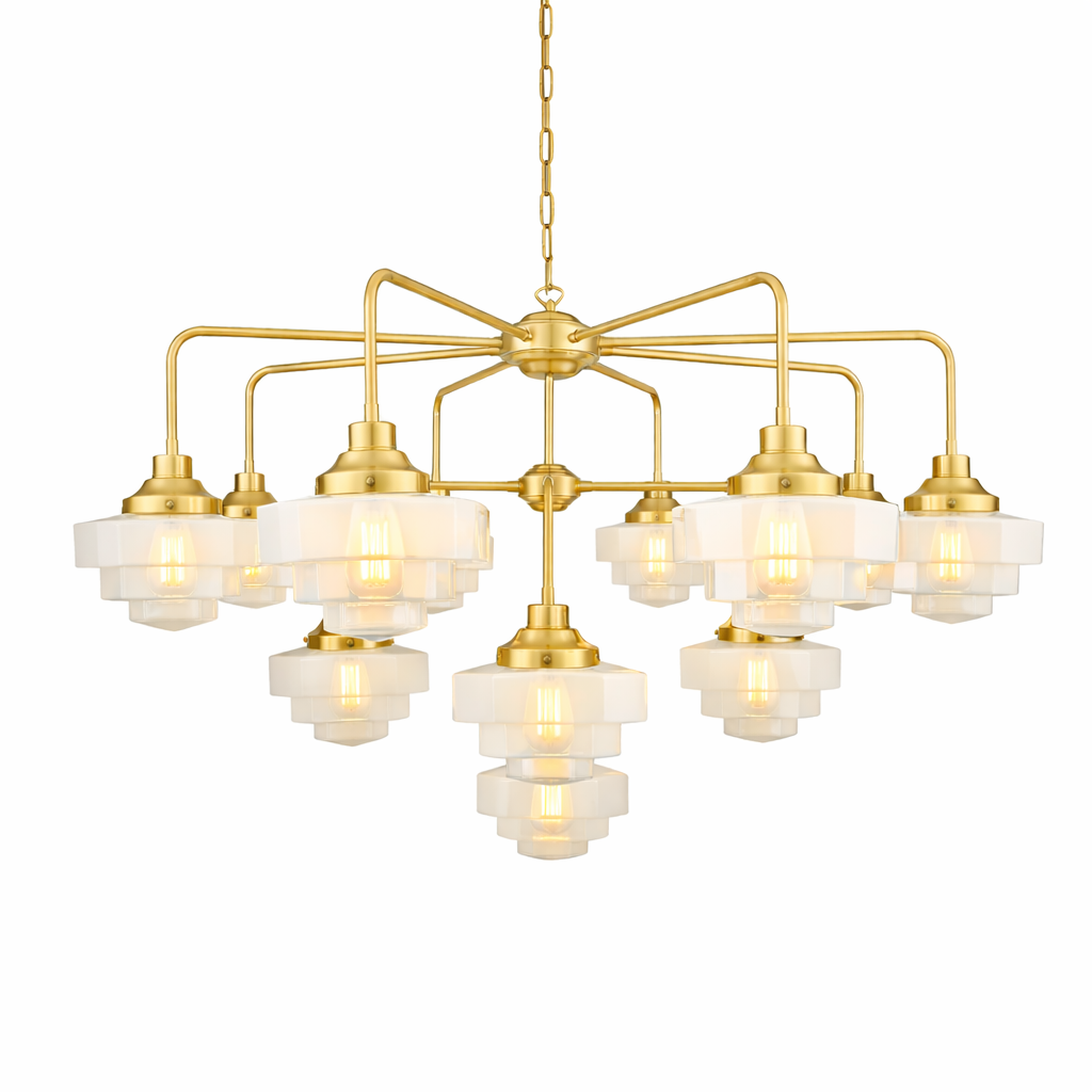 Mullan Lighting Siena 13-Light Brass Art Deco Glass Chandelier