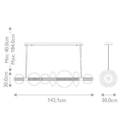 Eurofase Atomo 7-Light Brushed Gold Linear Island Pendant Chandelier