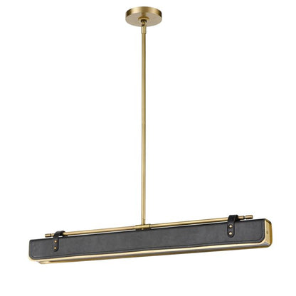 Alora Valise 1-Light Vintage Brass & Tuxedo Leather Linear LED Island Pendant Chandelier