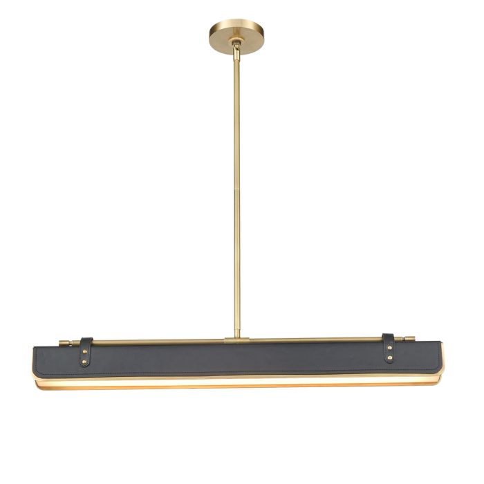 Alora Valise 1-Light Vintage Brass & Tuxedo Leather Linear LED Island Pendant Chandelier
