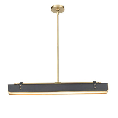 Alora Valise 1-Light Vintage Brass & Tuxedo Leather Linear LED Island Pendant Chandelier