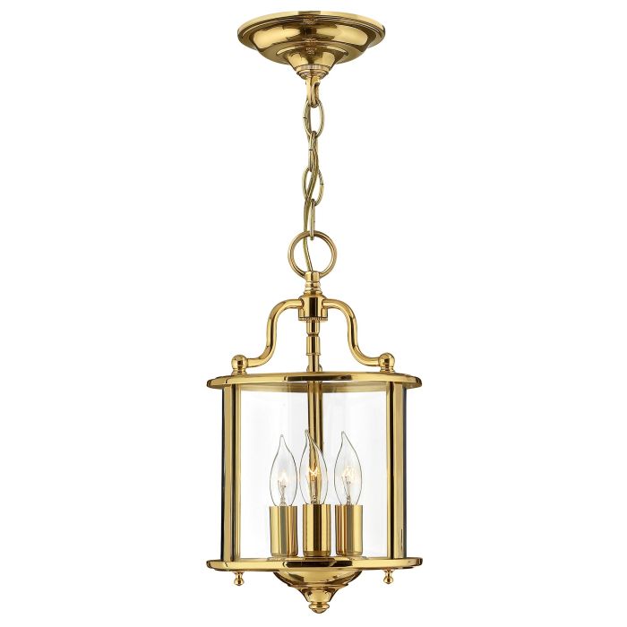 Hinkley Gentry 3-Light Polished Brass Small Lantern Pendant Chandelier