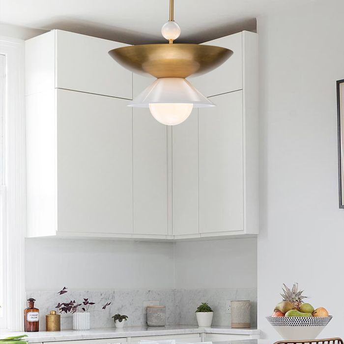 Quintiesse Saucer 4-Light Aged Brass Modern Pendant Chandelier