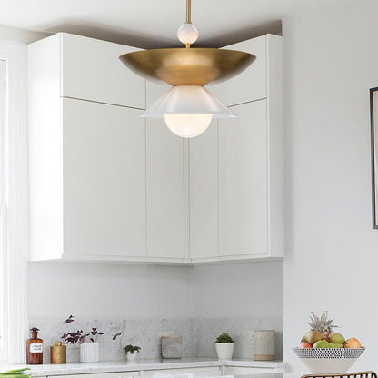 Quintiesse Saucer 4-Light Aged Brass Modern Pendant Chandelier