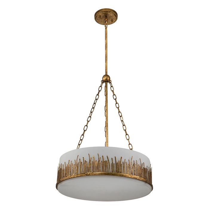 Quintiesse Sawgrass 3-Light Gold Leaf with Antique Glaze Large Drum Chandelier