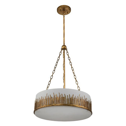 Quintiesse Sawgrass 3-Light Gold Leaf with Antique Glaze Large Drum Chandelier