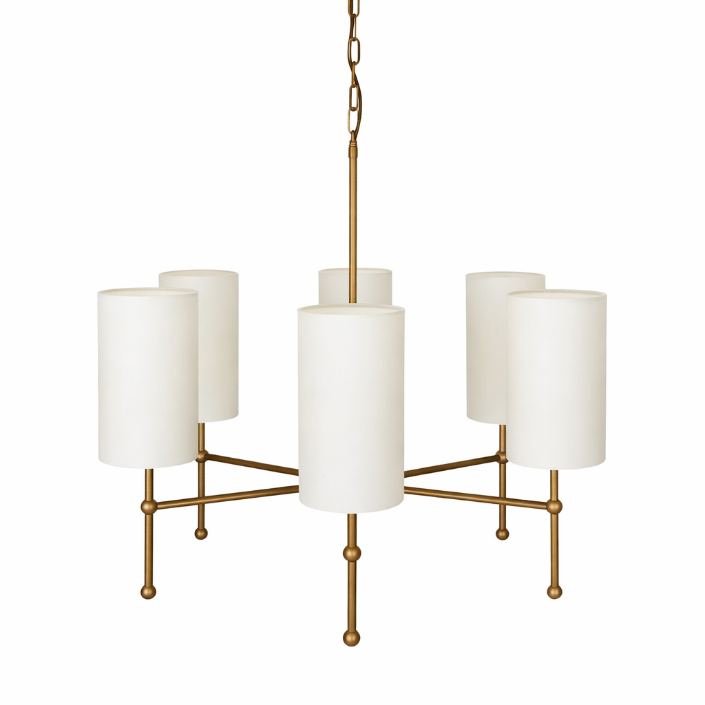 Mullan Lighting Arizona 6-Light Brass Chandelier – Contemporary Fabric Shade Design