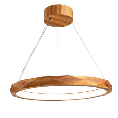 Accord Lighting Angular LED Teak Veneer Ring Pendant Chandelier