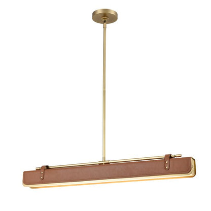 Alora Valise 1-Light Vintage Brass & Cognac Leather Linear LED Island Pendant Chandelier