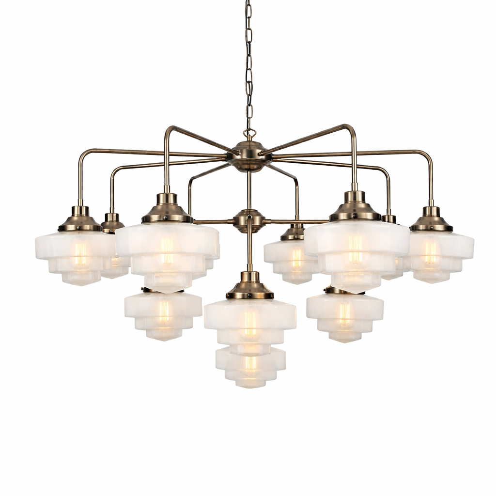 Mullan Lighting Siena 13-Light Brass Art Deco Glass Chandelier