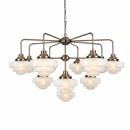 Mullan Lighting Siena 13-Light Brass Art Deco Glass Chandelier