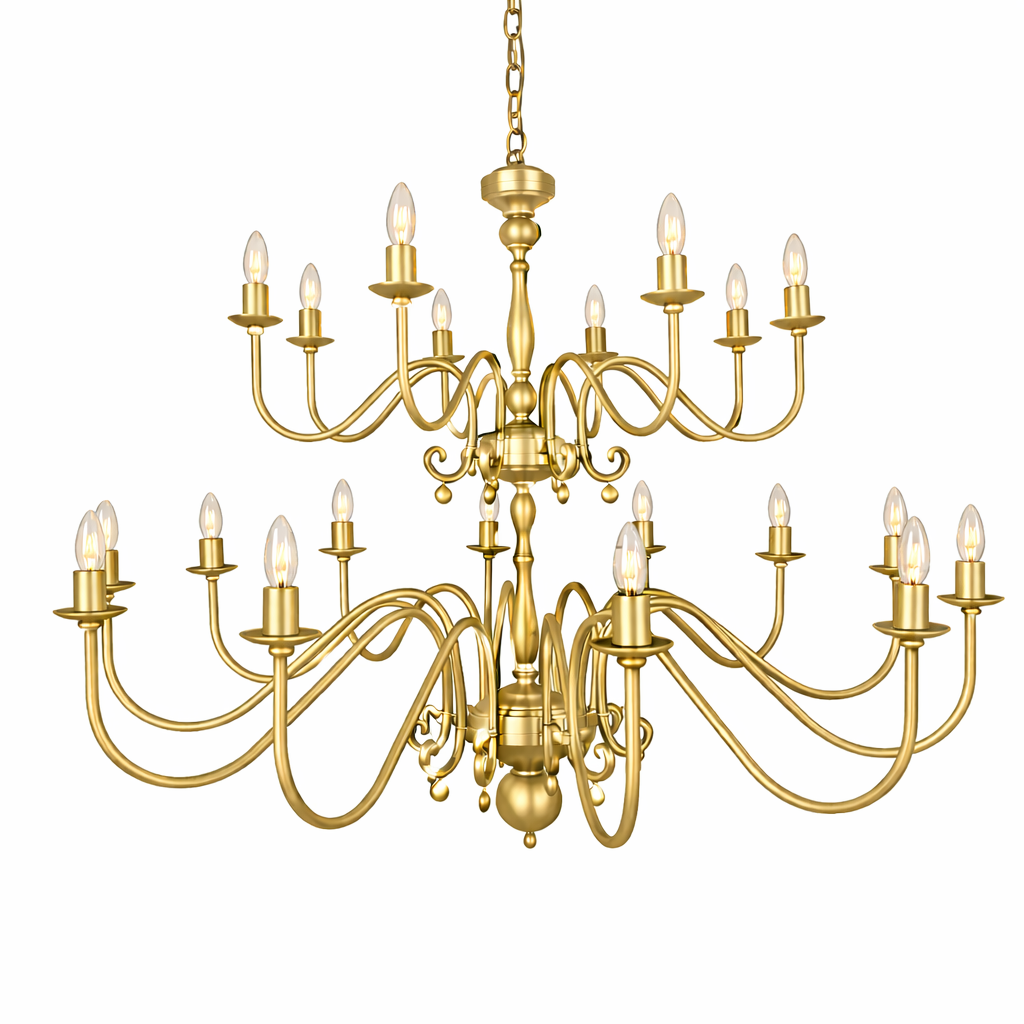 Mullan Lighting Flemish 20-Light Two-Tier Brass Candle Chandelier