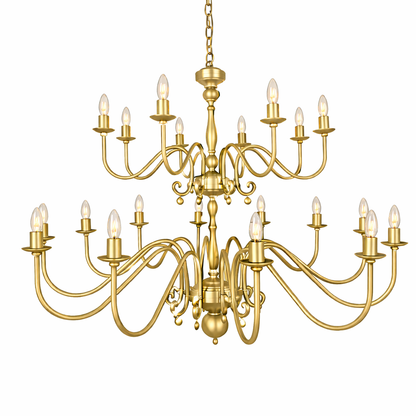 Mullan Lighting Flemish 20-Light Two-Tier Brass Candle Chandelier