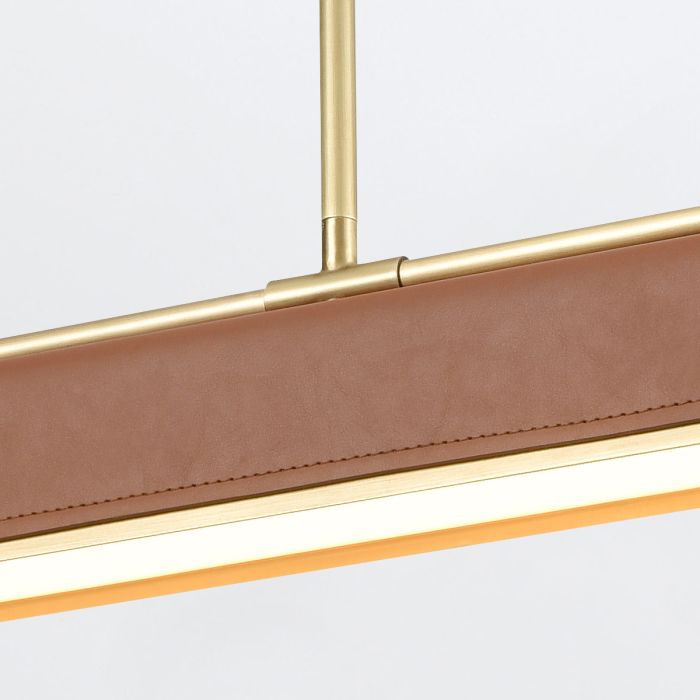 Alora Valise 1-Light Vintage Brass & Cognac Leather Linear LED Island Pendant Chandelier
