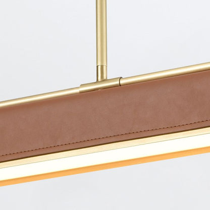 Alora Valise 1-Light Vintage Brass & Cognac Leather Linear LED Island Pendant Chandelier