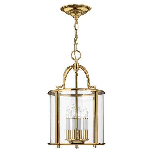 Hinkley Gentry 4-Light Polished Brass Medium Lantern Pendant Chandelier
