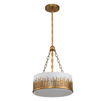 Quintiesse Sawgrass 3-Light Gold Leaf with Antique Glaze Small Drum Chandelier